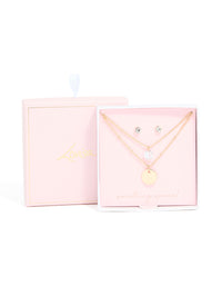 Gold Diamante Layered Necklace & Stud Earrings Set - link has visual effect only