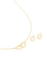 Gold Plated Linked Heart Necklace & Earrings Set - link has visual effect only
