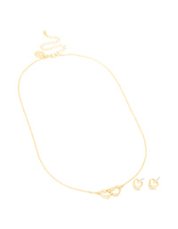 Gold Plated Linked Heart Necklace & Earrings Set - link has visual effect only