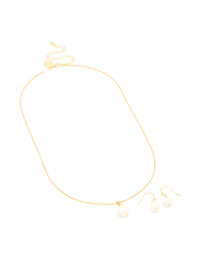 Gold Plated Freshwater Pearl Necklace & Drop Earrings Set - link has visual effect only