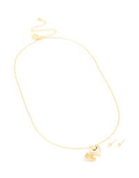 Gold Plated Cubic Zirconia Heart Locket Necklace & Earrings Set - link has visual effect only