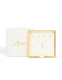 Gold Plated Baguette Necklace & Earrings Set - link has visual effect only