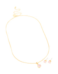 Gold Plated Pink Cubic Zirconia Pendant Necklace & Stud Earrings Set - link has visual effect only