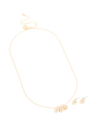Gold Diamante Centre Petal Necklace & Stud Earrings Set - link has visual effect only