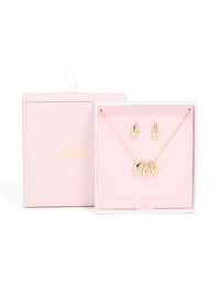 Gold Diamante Centre Petal Necklace & Stud Earrings Set - link has visual effect only