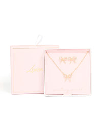 Gold Bow Necklace & Earrings Set - link has visual effect only