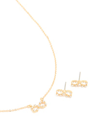 Gold Diamante Infinity Necklace & Stud Earrings Set - link has visual effect only