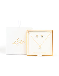 Gold Plated Diamante Cat Ears Necklace & Cat Ear Stud Earrings Set - link has visual effect only