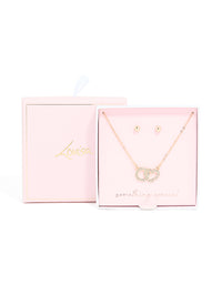 Gold Diamante Linked Necklace & Stud Earrings Set - link has visual effect only