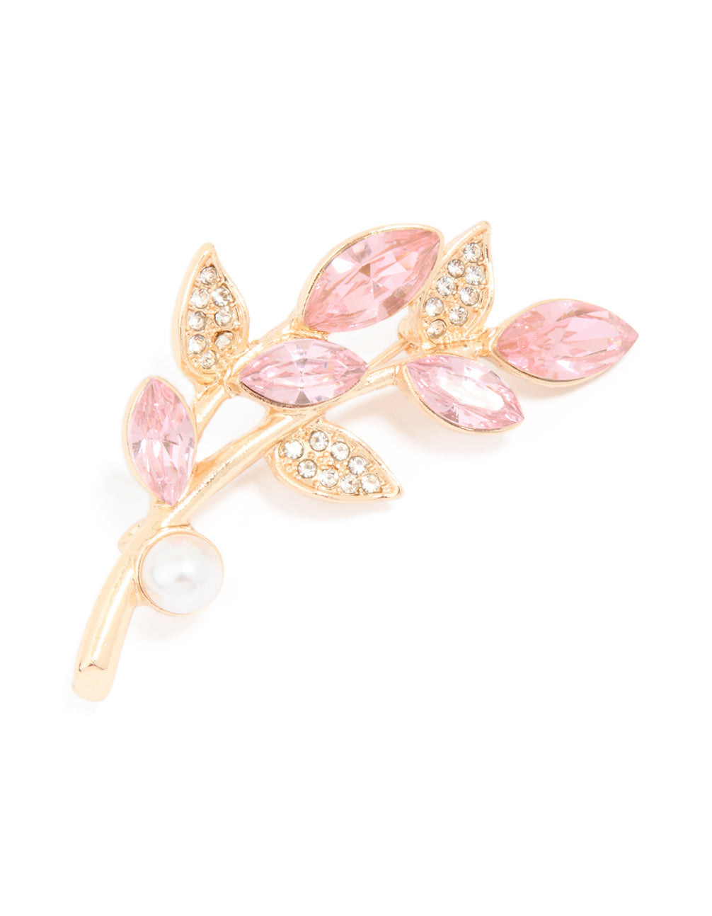 Gold Pink Diamante Pearl Brooch