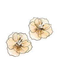 Gold Diamante Laser Cut Black Outline Full Flower Earrings - link has visual effect only