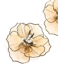 Gold Diamante Laser Cut Black Outline Full Flower Earrings - link has visual effect only