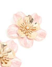 Gold Pink Enamel Layered Flower Stud Earrings - link has visual effect only