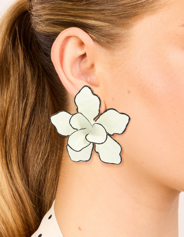 Black & White Five Petal Flower Stud Earrings