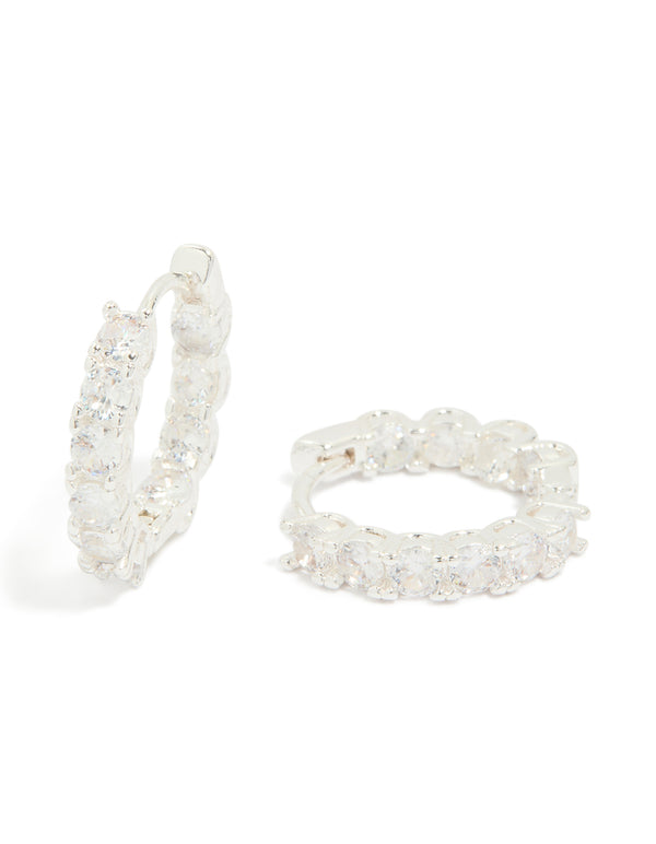 Silver Plated Cubic Zirconia Small Hoop Earrings