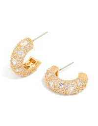 Gold Plated Cubic Zirconia Medium Hoop Earrings - link has visual effect only