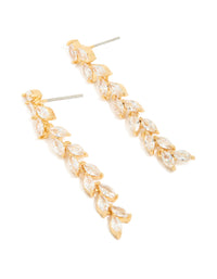Gold Plated Cubic Zirconia Leaf Detail Drop Earrings - link has visual effect only