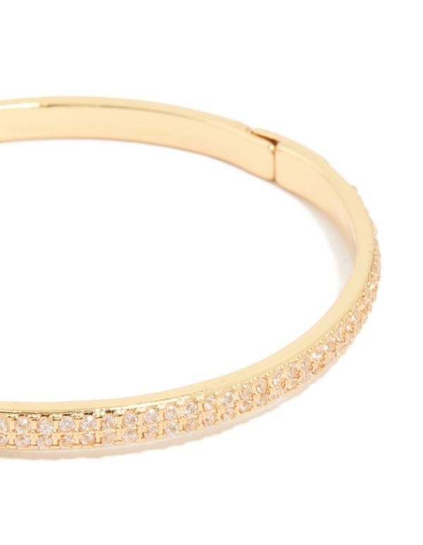 Gold Plated Half Cubic Zirconia Bangle