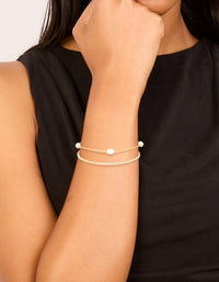Gold Plated Cubic Zirconia & Freshwater Pearl Tennis Layered Bracelet - link has visual effect only