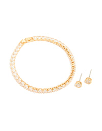 Gold Plated Cubic Zirconia Circle Tennis Bracelet & Earrings Set - link has visual effect only