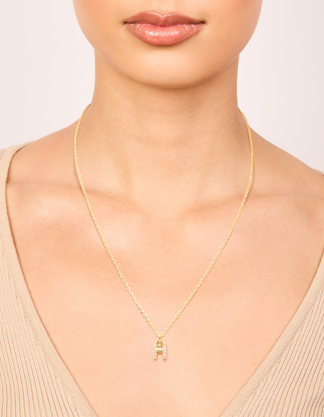 Gold Plated Cubic Zirconia Letter H Necklace