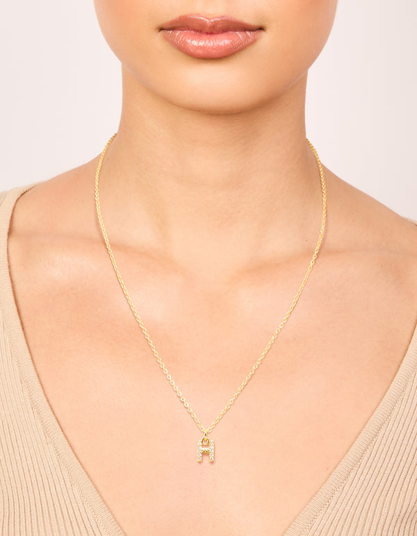 Gold Plated Cubic Zirconia Letter H Necklace