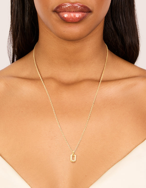 Gold Plated Cubic Zirconia Letter U Necklace