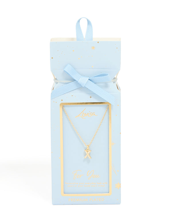 Gold Plated Brass Cubic Zirconia Letter X Pendant Necklace