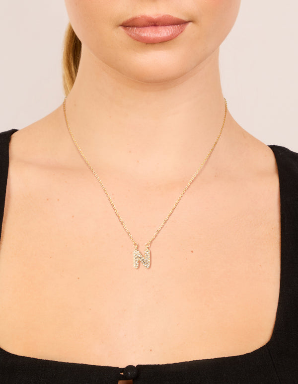 Kids Gold Cubic Zirconia Letter N Necklace