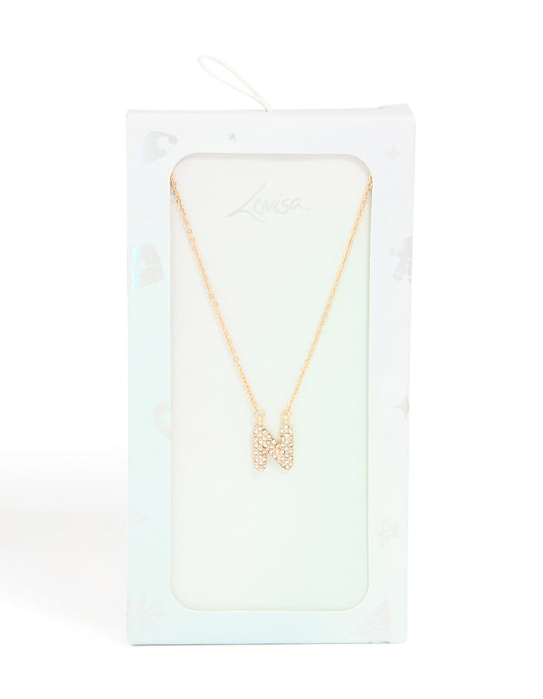 Kids Gold Cubic Zirconia Letter N Necklace