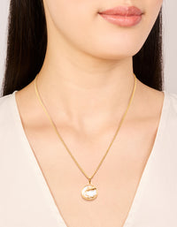 Waterproof Gold Plated Stainless Steel Circle Aquarius Zodiac Sign Necklace - link has visual effect only