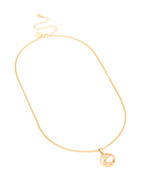 Waterproof Gold Plated Stainless Steel Circle Aquarius Zodiac Sign Necklace - link has visual effect only