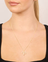 Waterproof Gold Plated Stainless Steel Cubic Zirconia Aries Zodiac Sign Necklace - link has visual effect only