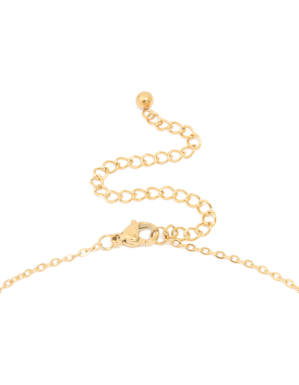Explore this waterproof mini bubble letter A necklace featuring initial pendant crafted from gold plated stainless steel clasp detail view