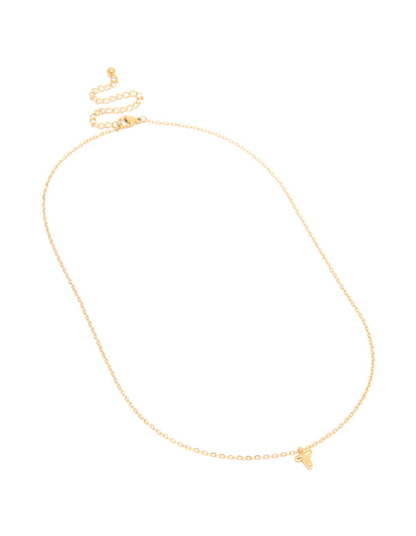 Waterproof Gold Plated Stainless Steel Mini Bubble Letter T Necklace