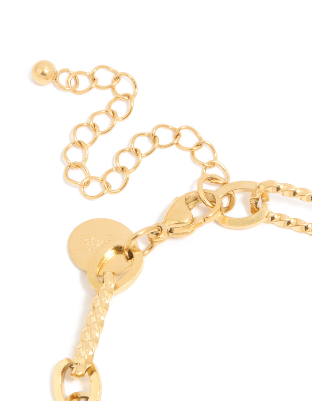 Designed with waterproof gold plated stainless steel multi-link chain chunky and chunky style closure detail view