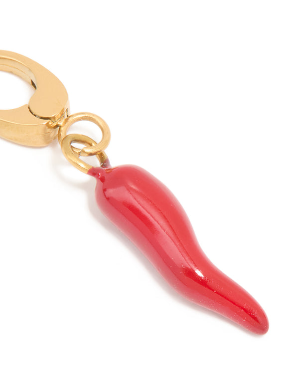 Waterproof Gold Plated Stainless Steel Red Chilli Charm