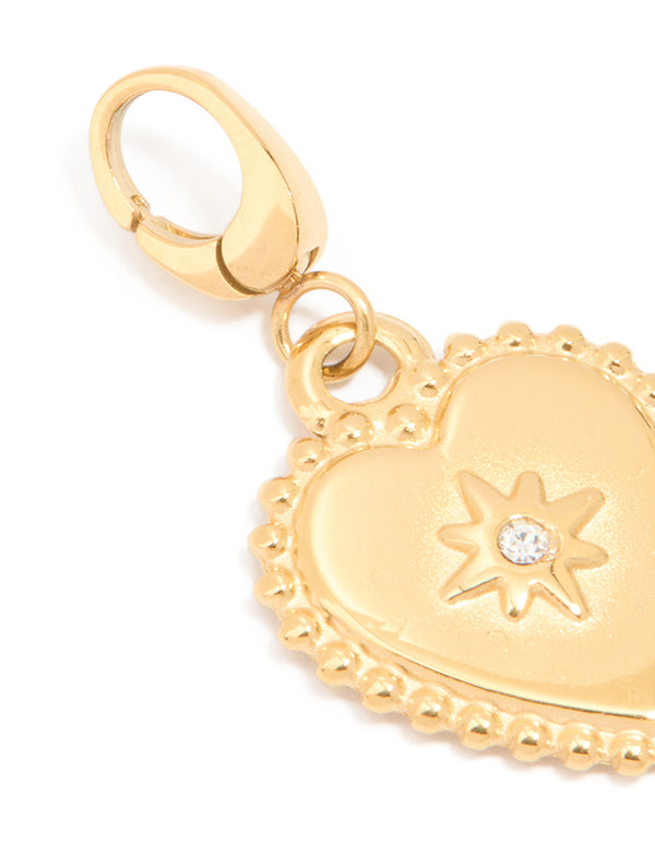 Waterproof Gold Plated Stainless Steel Diamante Heart Beaded Charm