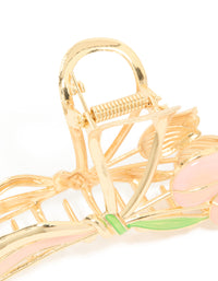 Gold Tulip Flower & Ribbon Claw Clip - link has visual effect only