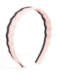 Black & Pink Wavy Basic Headbands 3-Pack - link has visual effect only