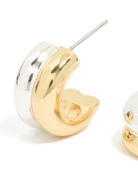Mixed Metal Ribbed Illusion Hoop Earrings - link has visual effect only