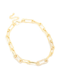 Gold Plated Diamante Wavy Chain Link Necklace - link has visual effect only