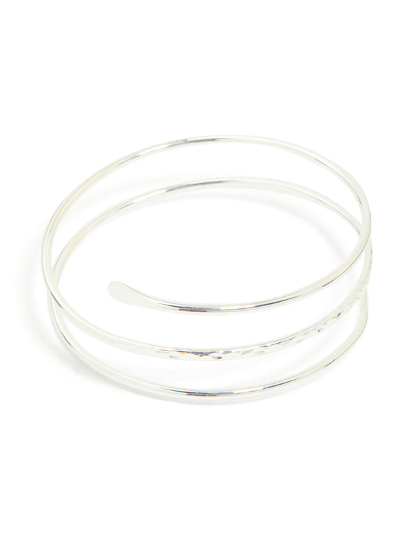 Silver Plated Textured Wrap Arm Cuff