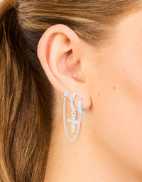 Silver Cubic Zirconia Cross & Chain Earrings 2-Pack - link has visual effect only