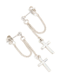 Antique Silver Chain Cross Drop Earrings - link has visual effect only