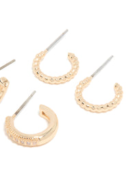 Gold Cubic Zirconia Clover & Hoop Earrings 3-Pack - link has visual effect only