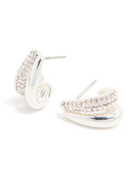 Silver Plated Mini Cubic Zirconia Double Hoop Earrings - link has visual effect only