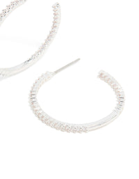 Silver Plated Thin Cubic Zirconia Hoop Earrings - link has visual effect only