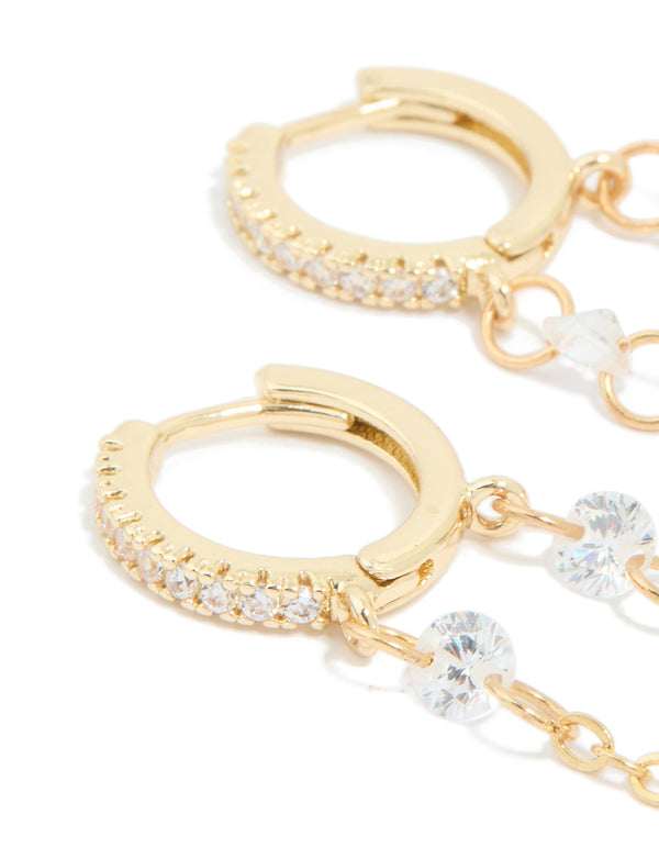 Gold Plated Cubic Zirconia Chain Huggie Earrings