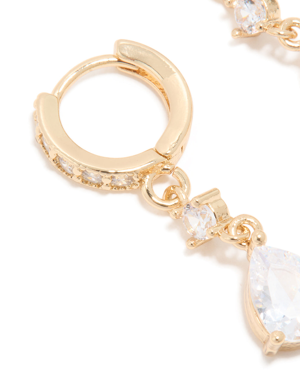 Gold Plated Cubic Zirconia Pear Drop Huggie Earrings